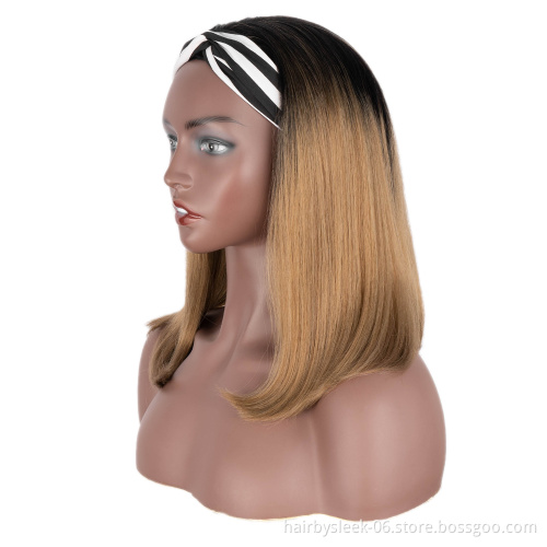 14 inches classic brown High Temperature Resistant synthetic wig wholesale Silky straight bob short wave headband wig for woman